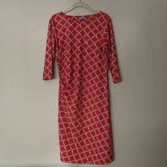 J. McLaughlin Sage Bamboo Sheath Dress Women's Size Medium 3/4 sleeves Ruched Ex - Picture 8 of 14